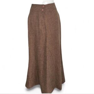 High-Waist Brown Maxi Skirt with Button Detail